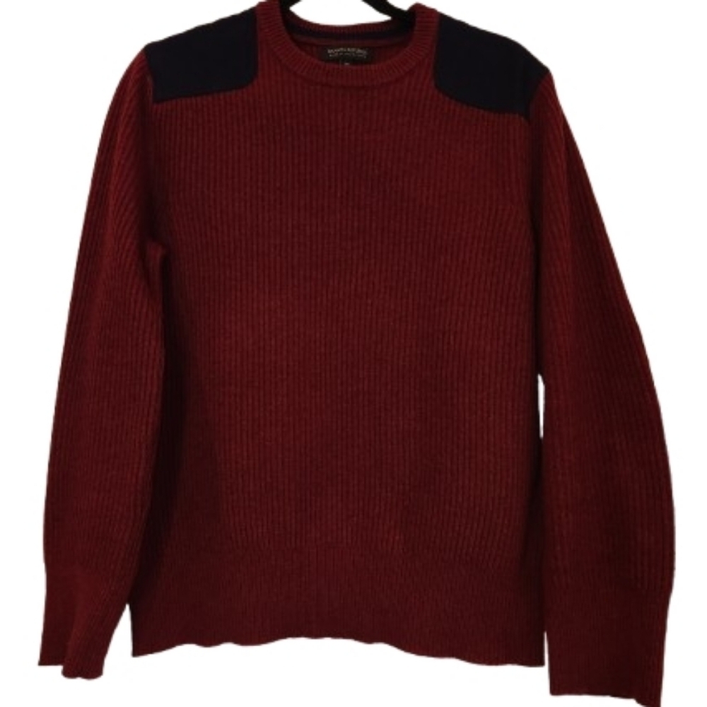 Banana Republic Burgundy Crew Neck Sweater Size M Wool Italian Yarn Elbow Patch